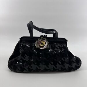 Ipa Nima Velvet  Leather Floral Sequined embroidered purse handbag Grandma Core